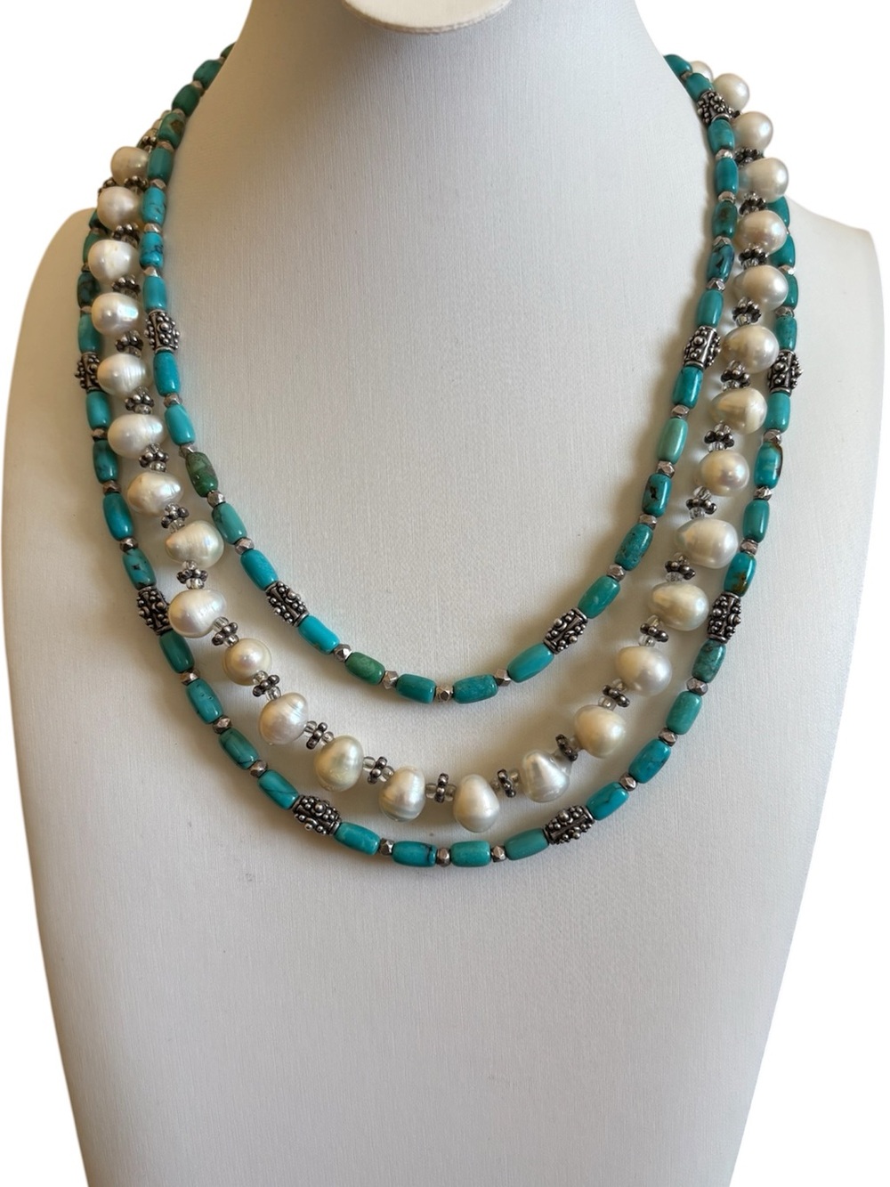 OOAK Handmade Artisan 925 Sterling Silver, Turquoise, Freshwater Pearl Necklaces